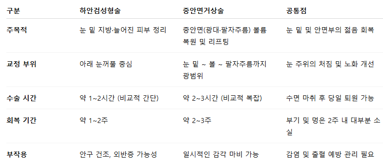 하안검 성형술 vs 중안면 거상술 차이점